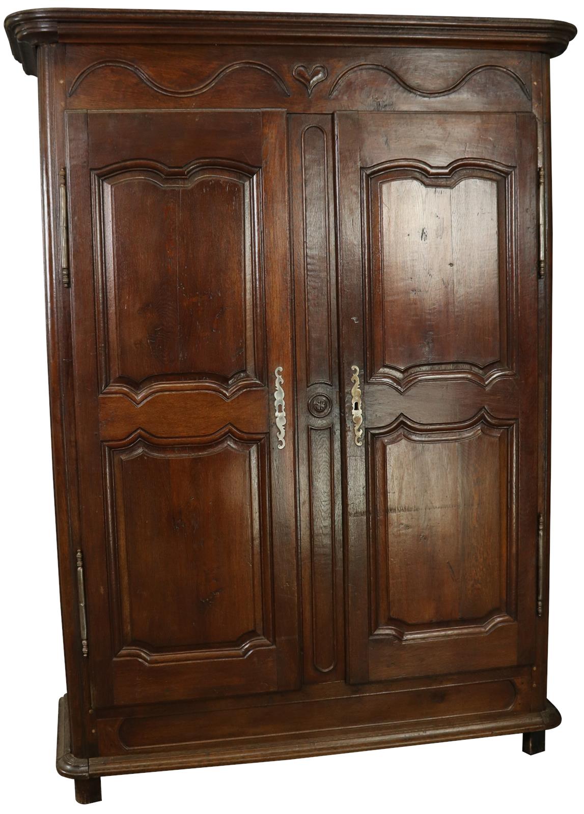 Armoire Antique French Provincial Very Old 1790 Oak Wood Peg Construction Heart -Image 1