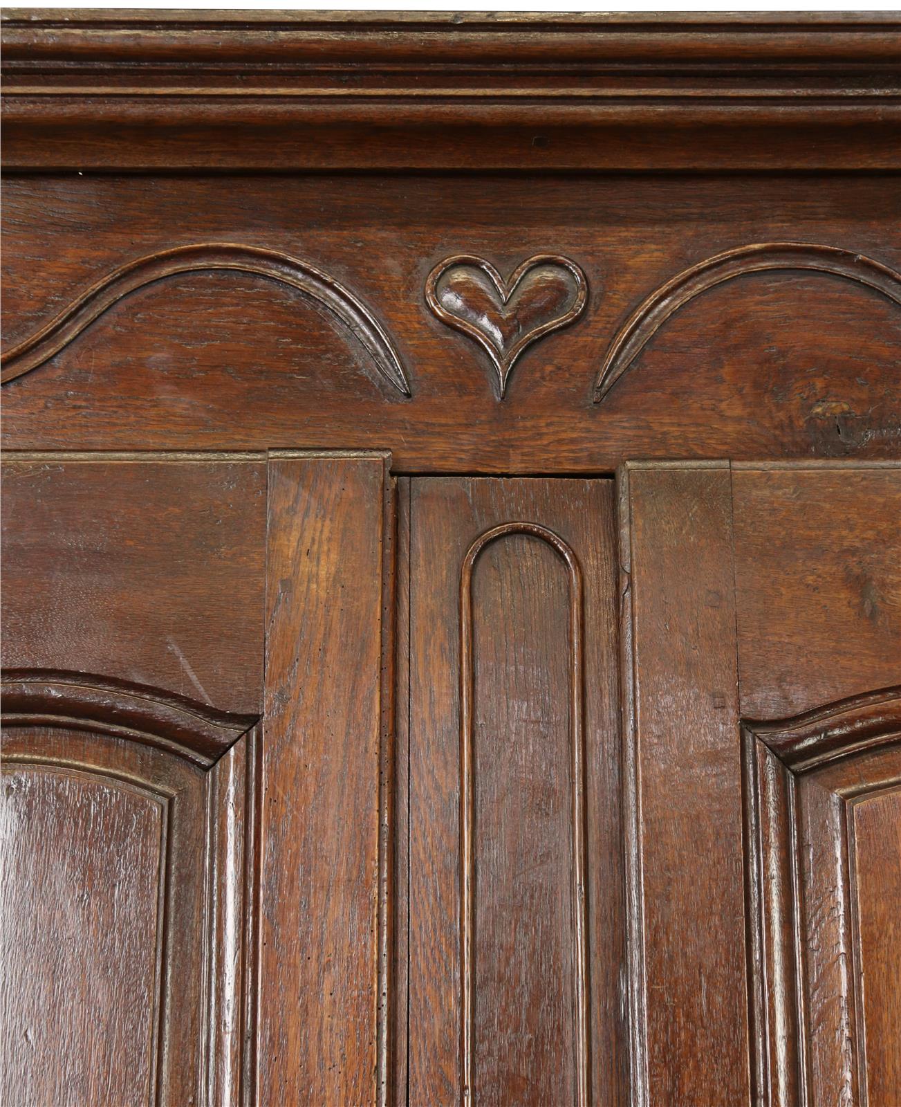 Armoire Antique French Provincial Very Old 1790 Oak Wood Peg Construction Heart -Image 3