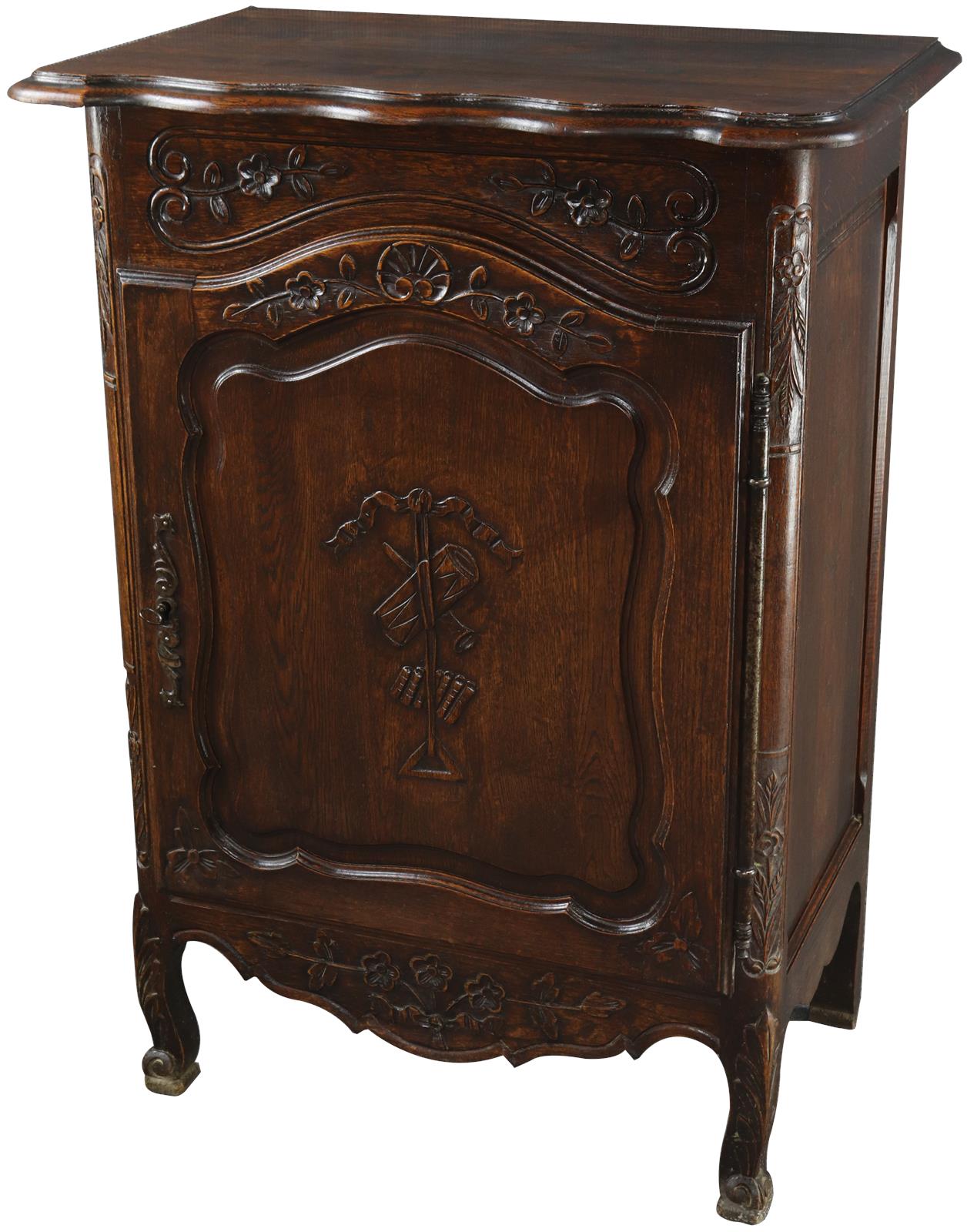Antique Nightstand French Provencial Country Oak Floral Carvings 1920-Image 1
