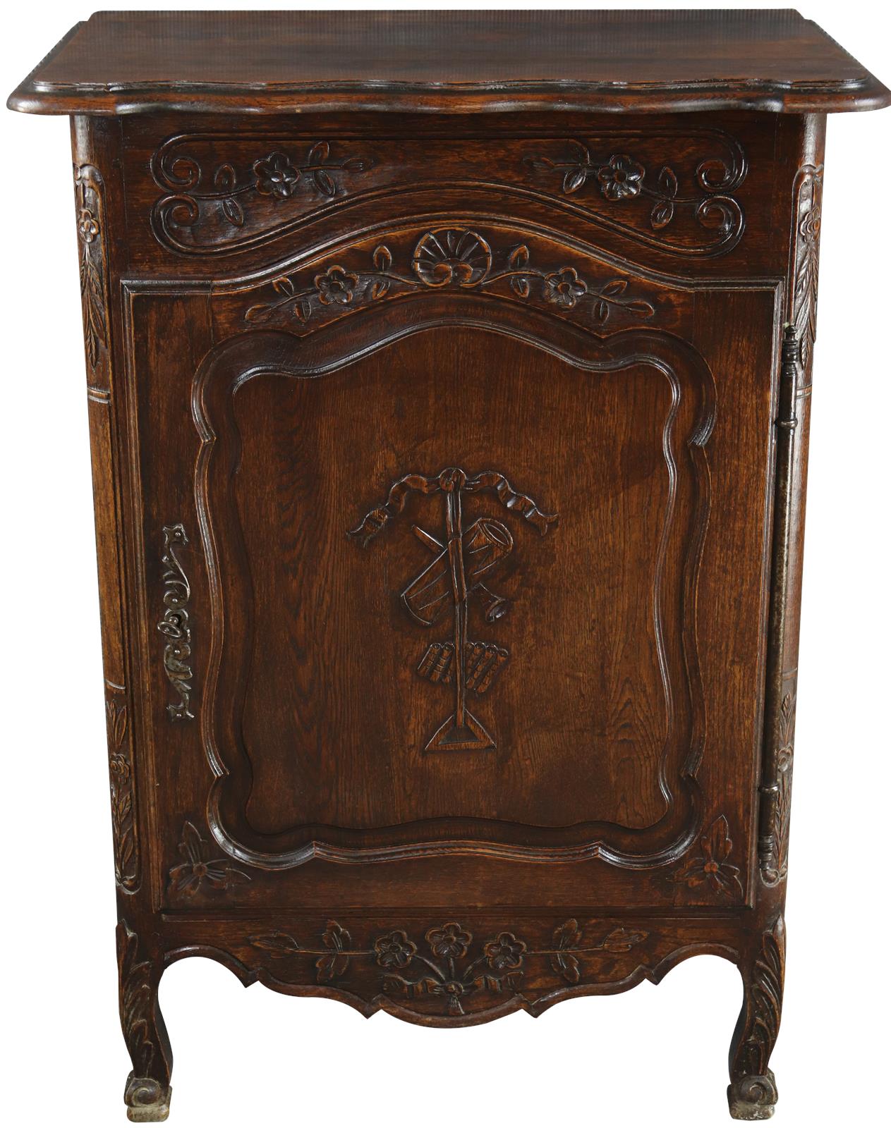 Antique Nightstand French Provencial Country Oak Floral Carvings 1920-Image 2