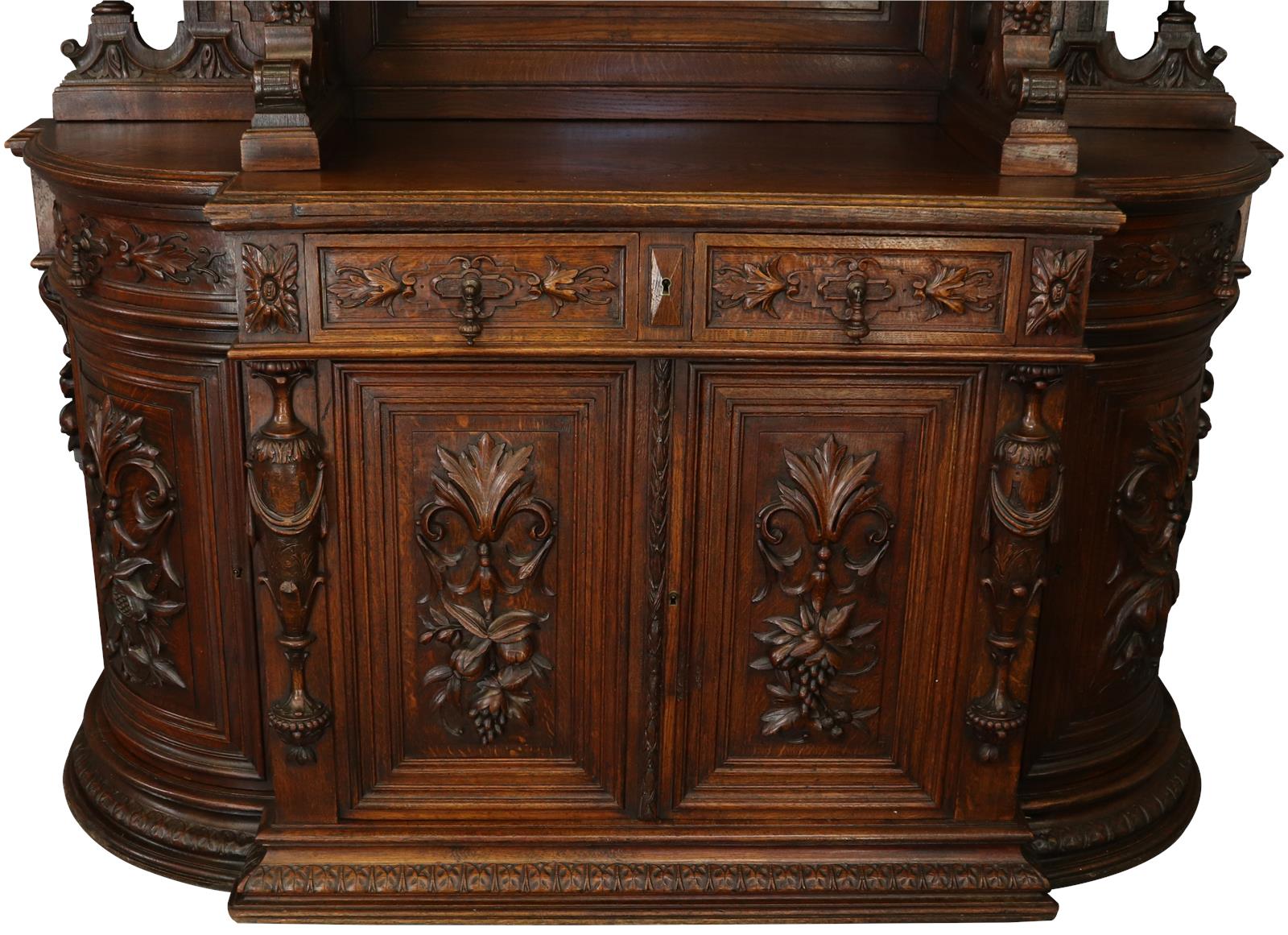 Antique Buffet Renaissance French Elegant Carved Oak Urns Grapes Glass Doors-Image 10