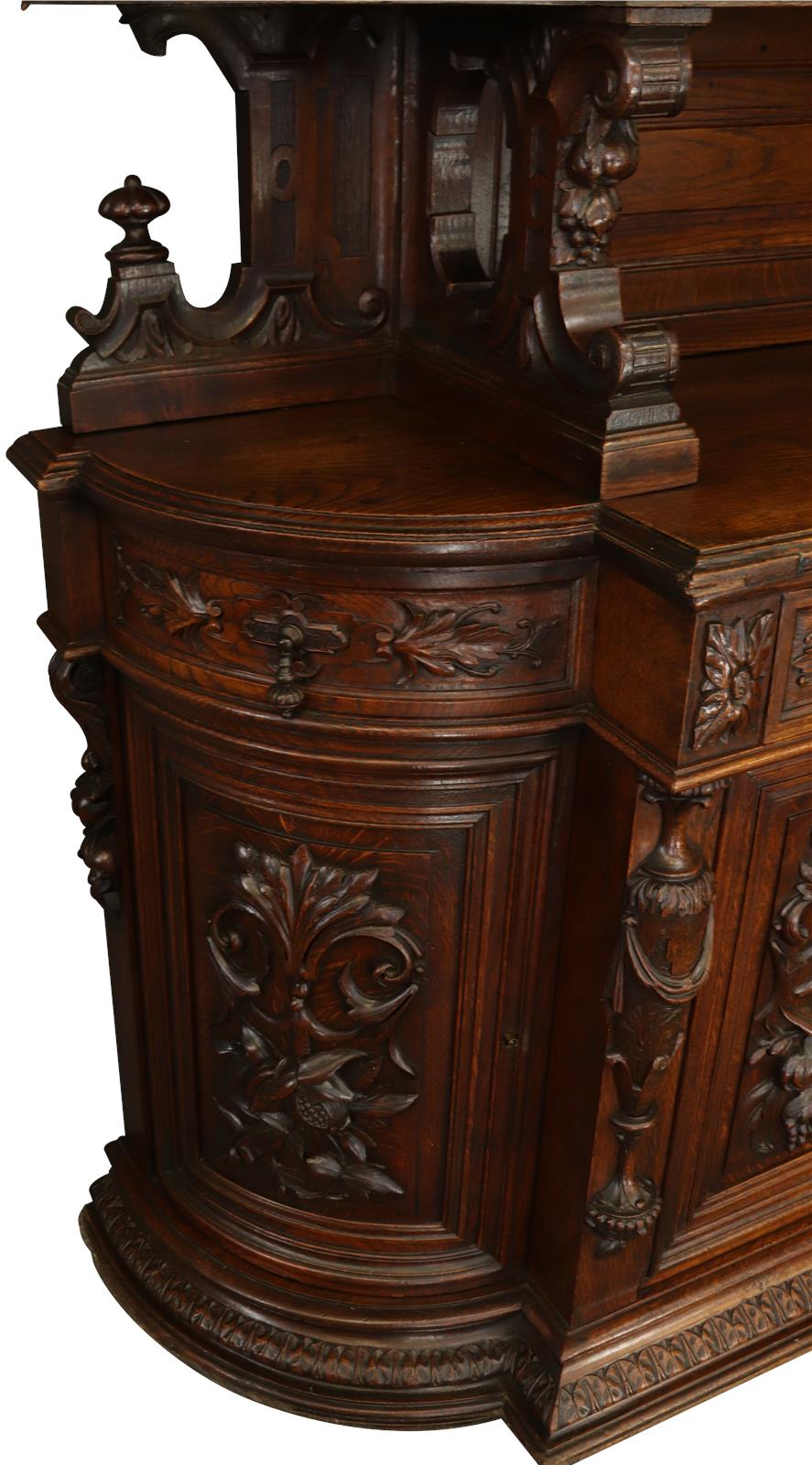 Antique Buffet Renaissance French Elegant Carved Oak Urns Grapes Glass Doors-Image 11