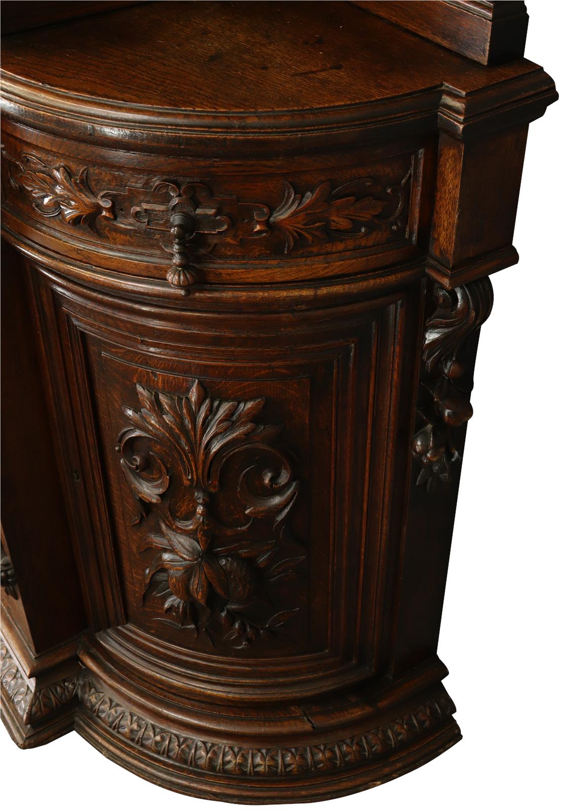 Antique Buffet Renaissance French Elegant Carved Oak Urns Grapes Glass Doors-Image 14