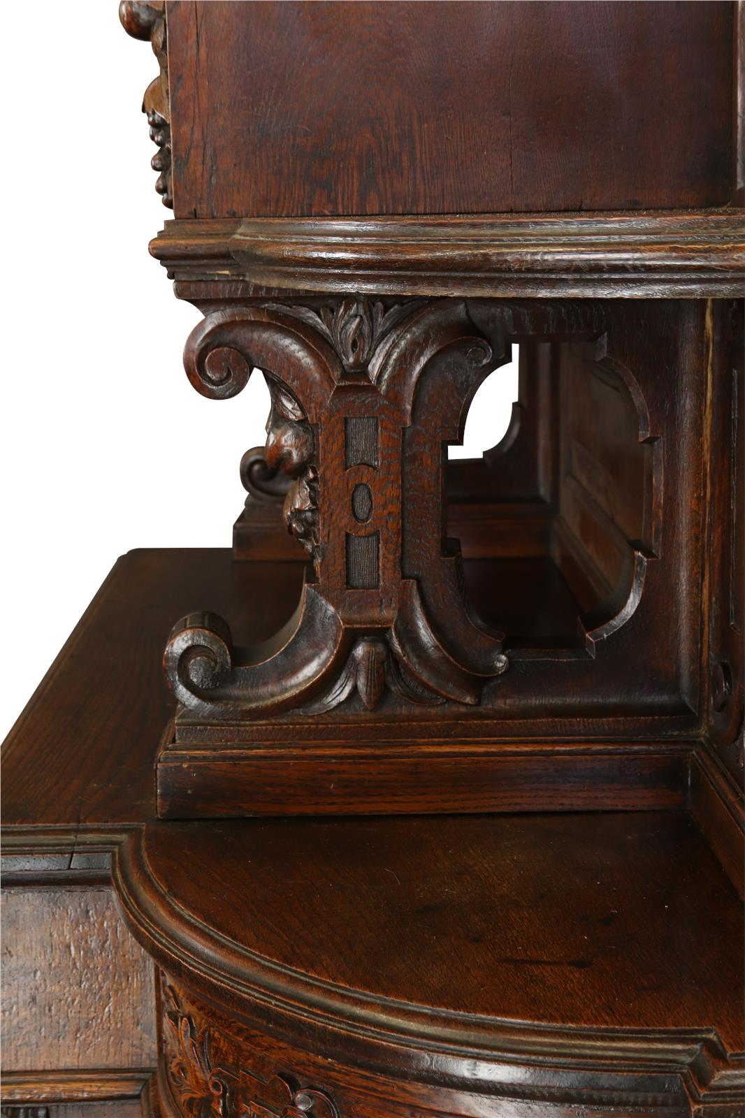 Antique Buffet Renaissance French Elegant Carved Oak Urns Grapes Glass Doors-Image 22
