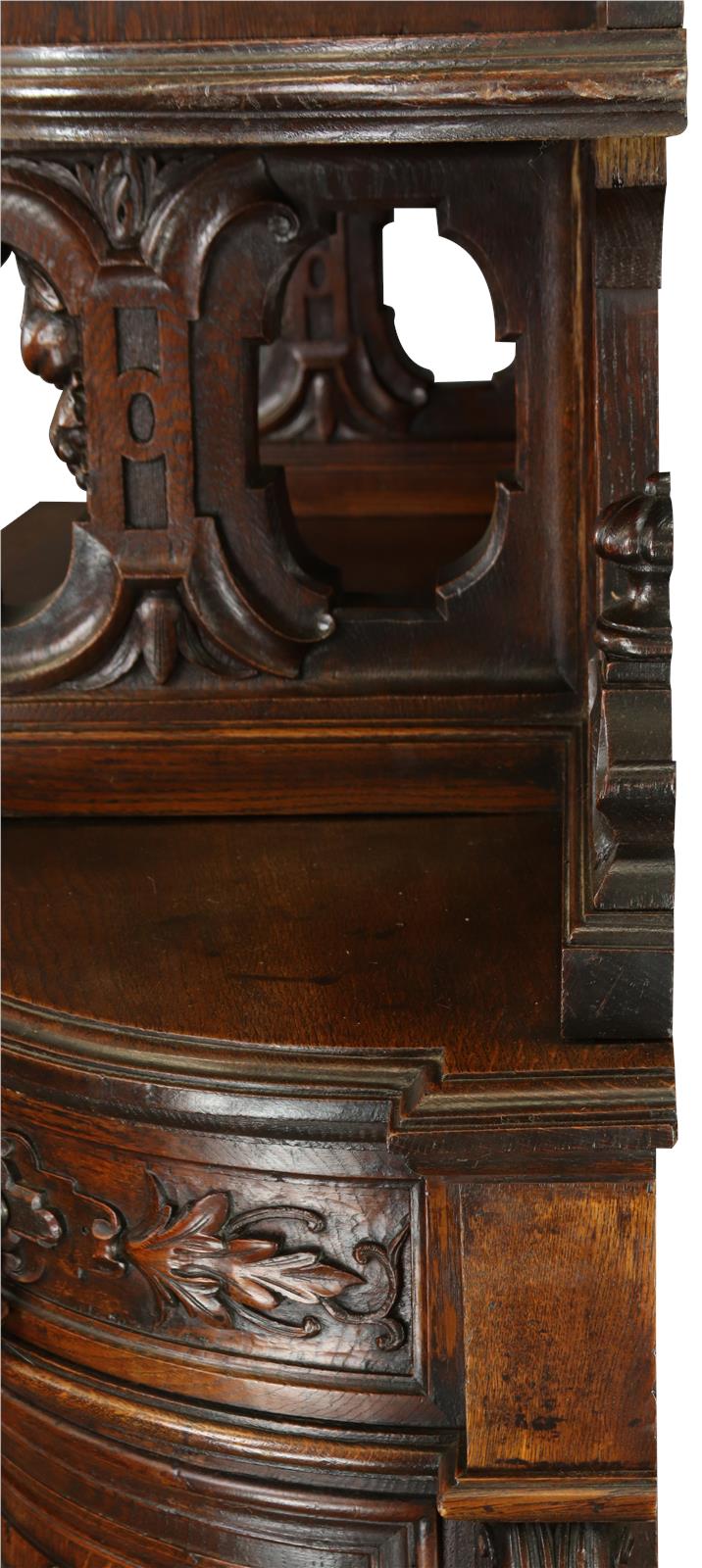 Antique Buffet Renaissance French Elegant Carved Oak Urns Grapes Glass Doors-Image 23