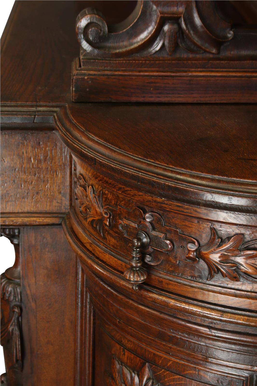 Antique Buffet Renaissance French Elegant Carved Oak Urns Grapes Glass Doors-Image 24