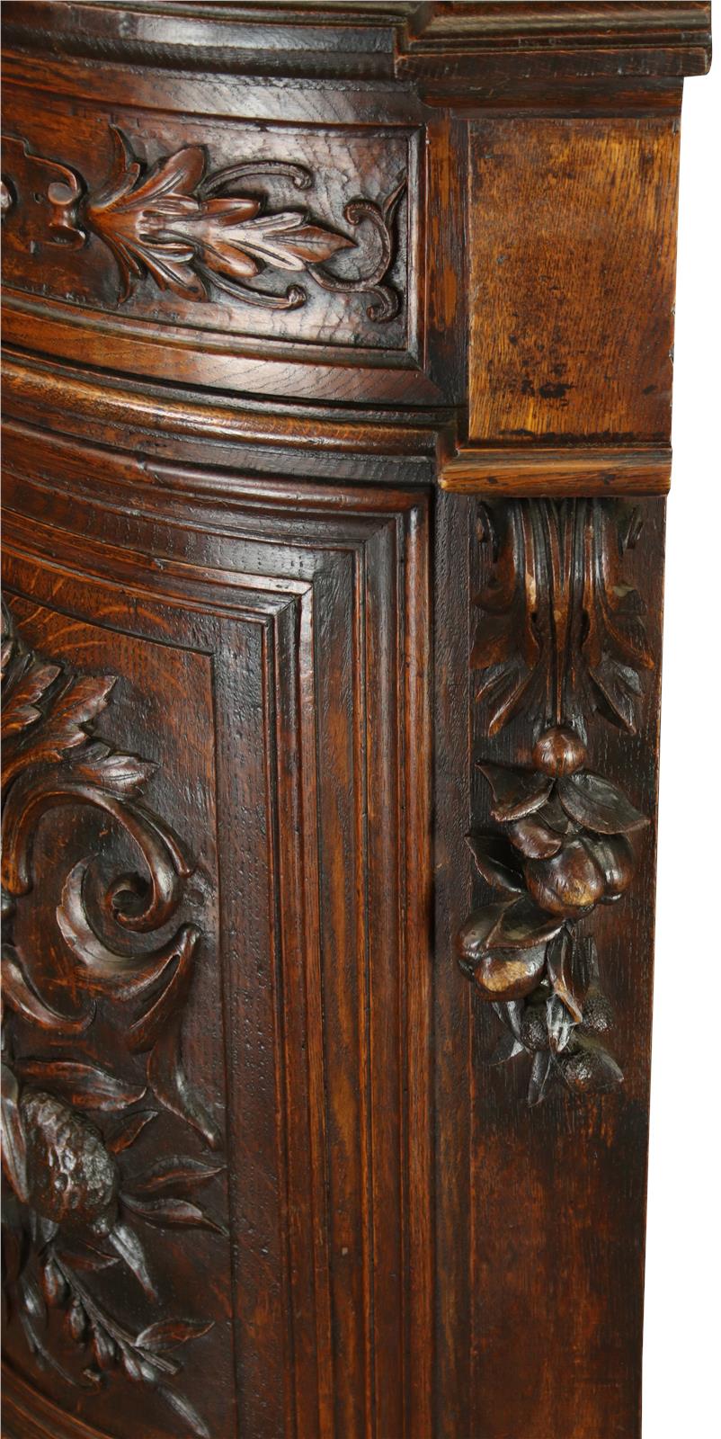 Antique Buffet Renaissance French Elegant Carved Oak Urns Grapes Glass Doors-Image 25
