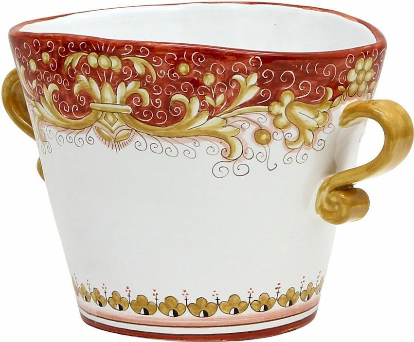 Ice Bucket Chiller DERUTA COLORI Majolica Scrollwork Oval Coral Red Pink-Image 1