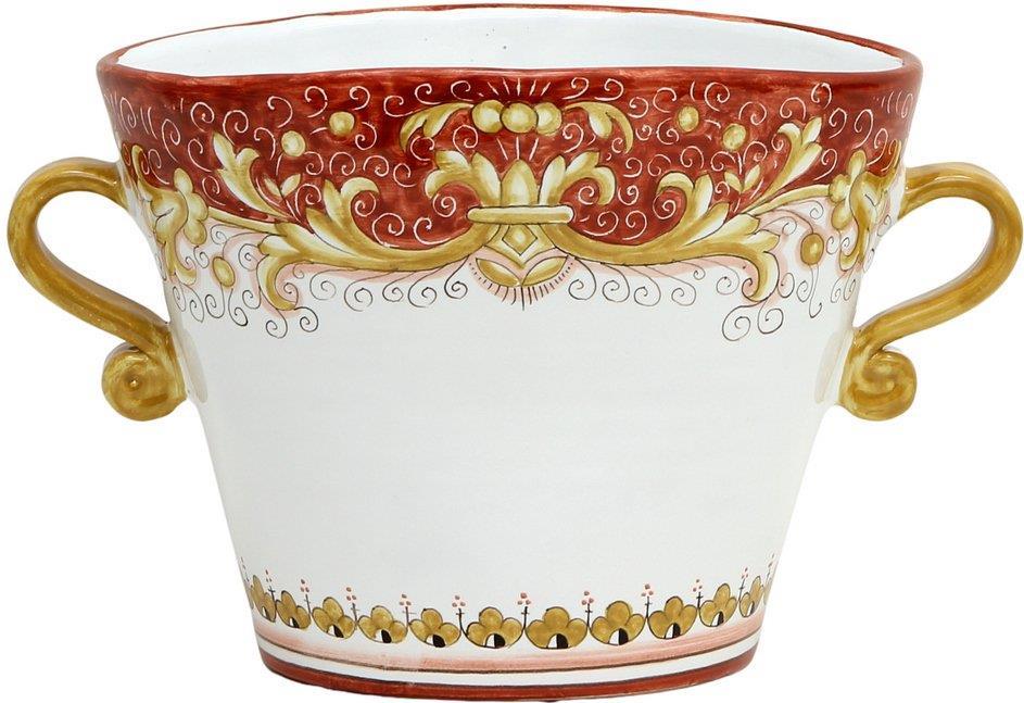 Ice Bucket Chiller DERUTA COLORI Majolica Scrollwork Oval Coral Red Pink-Image 3