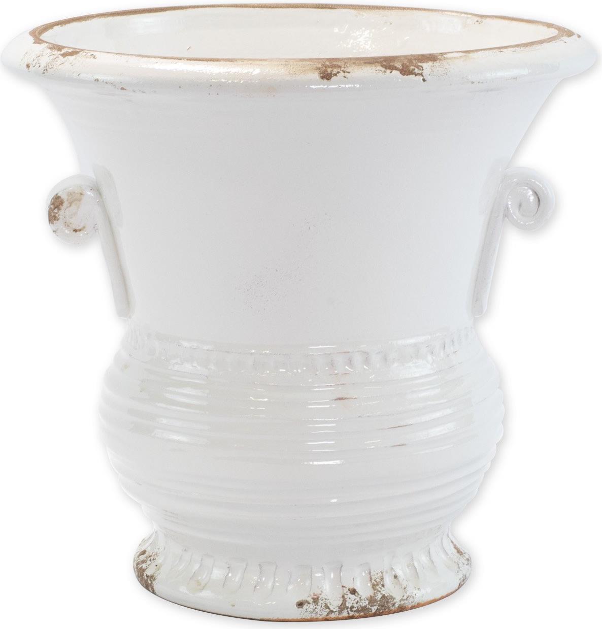 Planter Vase VIETRI Rustic Medium White Ceramic Hand-Crafted-Image 1