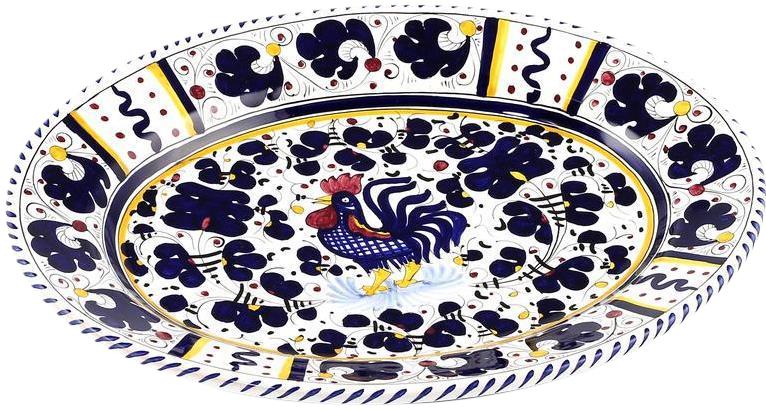 Platter Plate Deruta Majolica Orvieto Rooster Oval Large Blue Ceramic Handmade-Image 1
