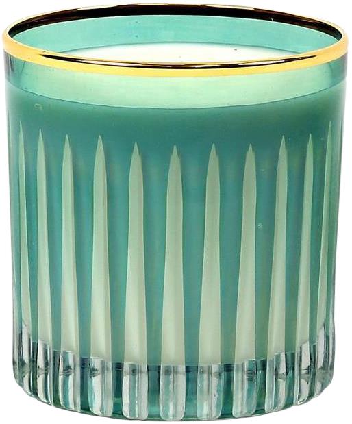 Scented Candle Blue Green Glass Soy Wax Hand-Engraved Handmade Hand-Image 1