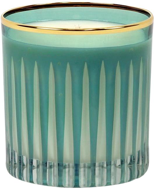 Scented Candle Blue Green Glass Soy Wax Hand-Engraved Handmade Hand-Image 2