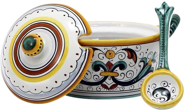 Bowl With Spoon RICCO DERUTA DELUXE Majolica Covered Parmesan Cheese-Image 1