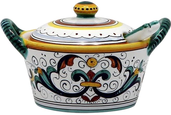Bowl With Spoon RICCO DERUTA DELUXE Majolica Covered Parmesan Cheese-Image 2