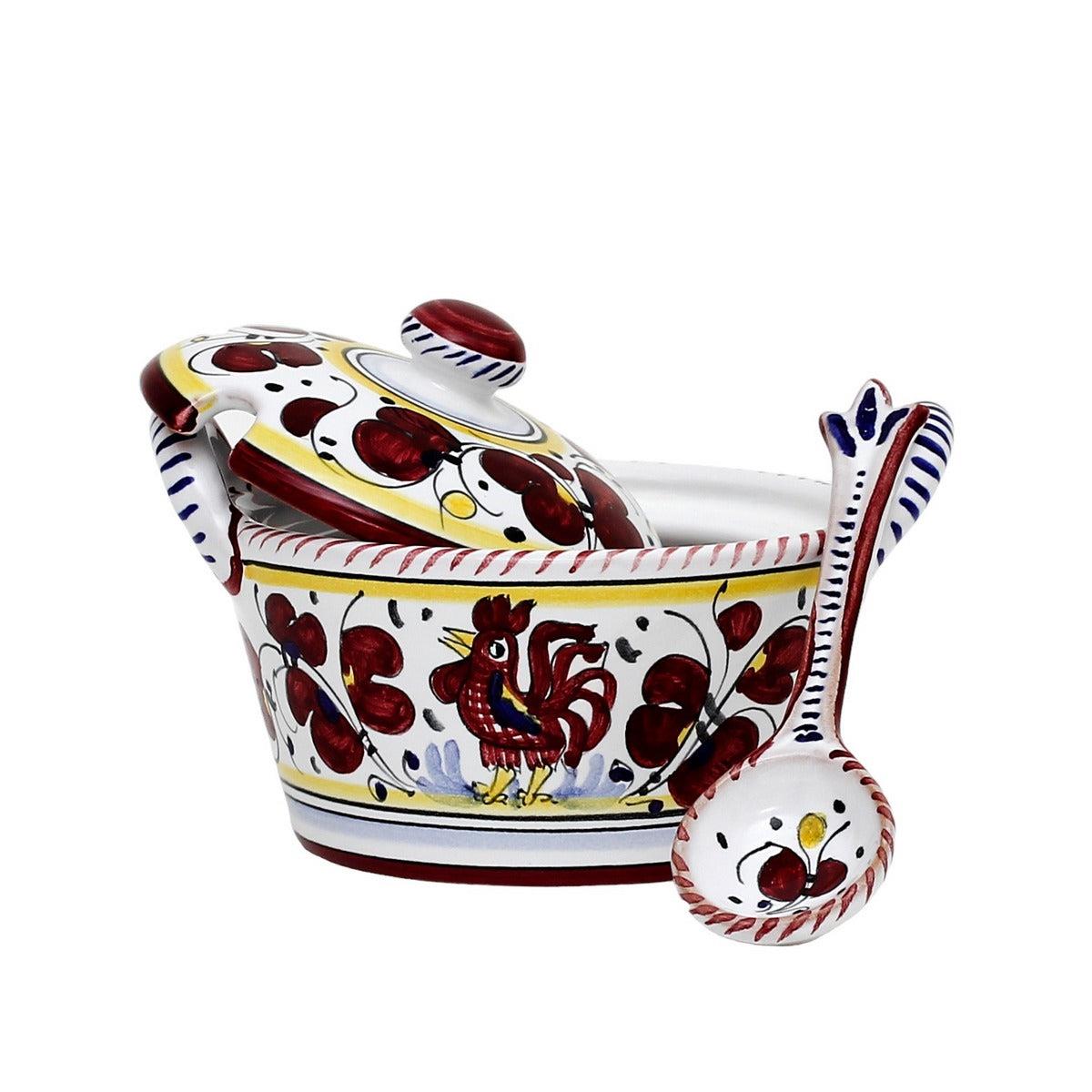 Bowl With Spoon ORVIETO ROOSTER Deruta Majolica Red Ceramic Handmade Dishwasher-Image 2