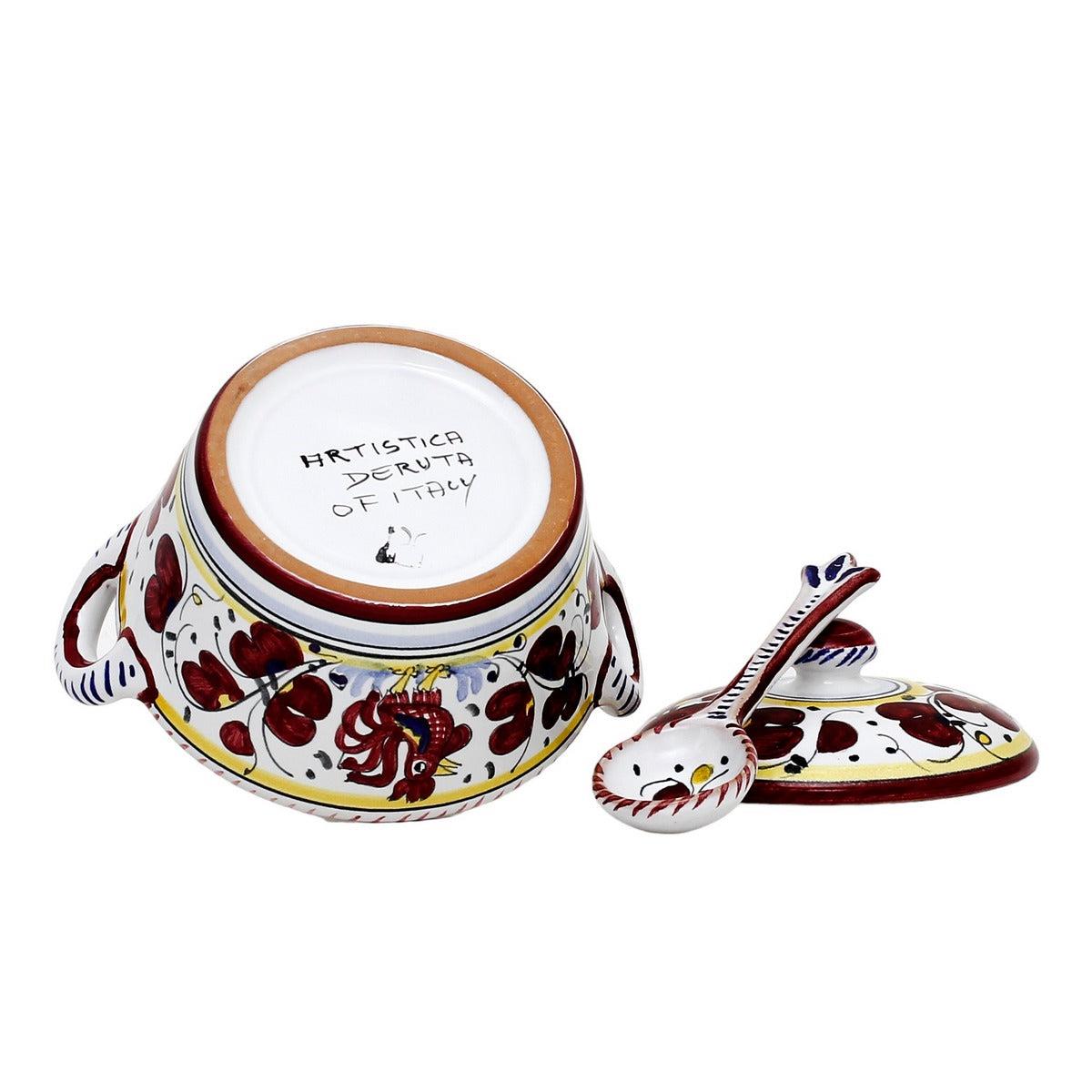 Bowl With Spoon ORVIETO ROOSTER Deruta Majolica Red Ceramic Handmade Dishwasher-Image 3