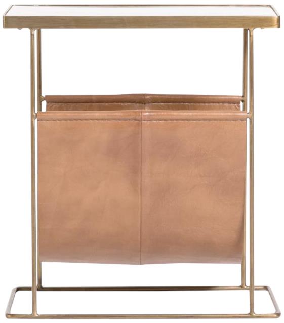 Accent Table STANTON Tanned Umber Antique Brass Top-Grain Leather Marble M-Image 1