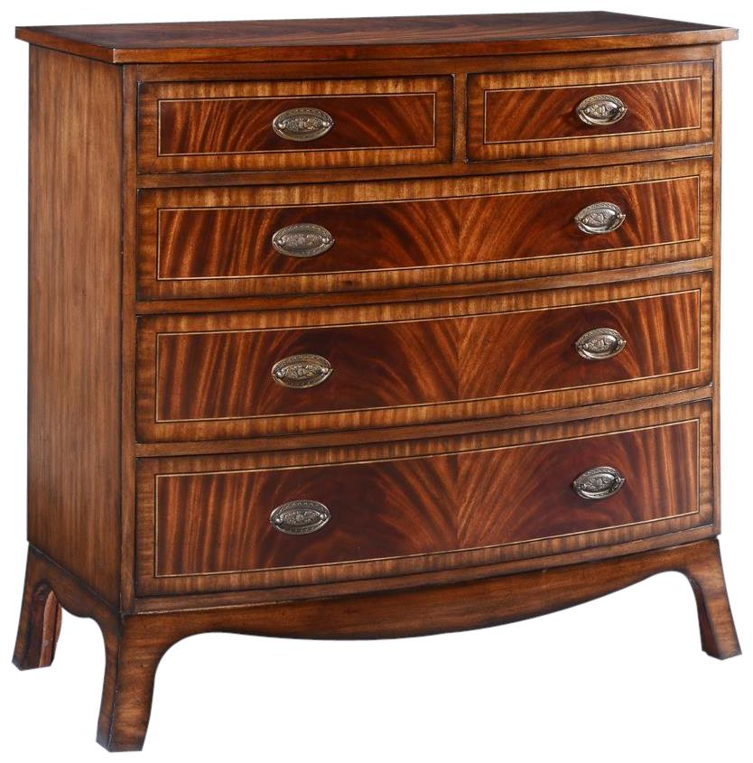 Chest of Drawers English Bow Front Flame Mahogany Banded Inlay Brass-Image 6