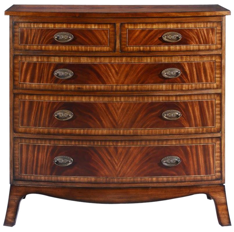 Chest of Drawers English Bow Front Flame Mahogany Banded Inlay Brass-Image 1