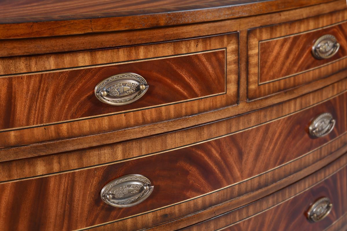 Chest of Drawers English Bow Front Flame Mahogany Banded Inlay Brass-Image 2