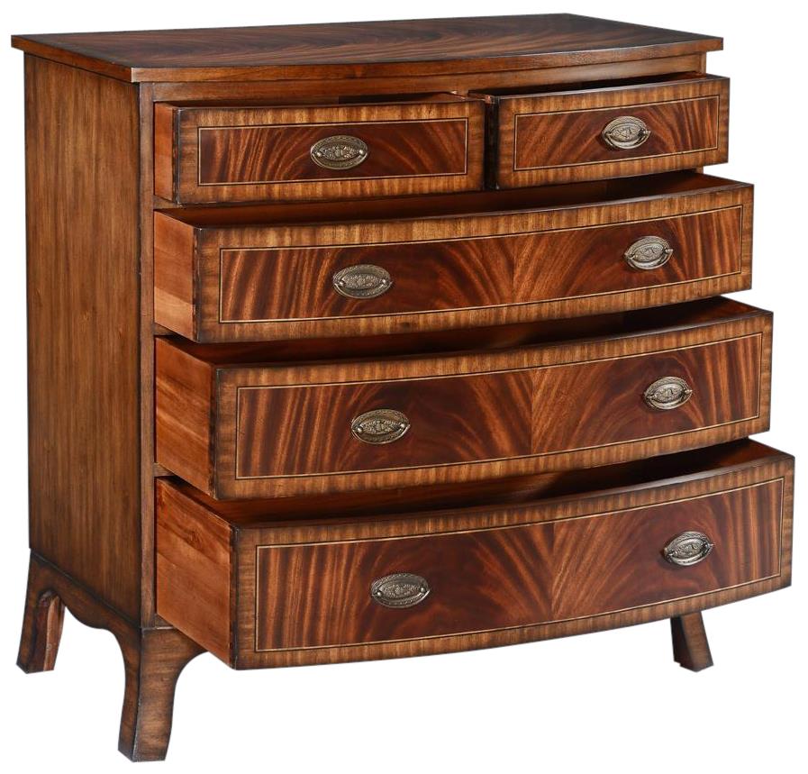 Chest of Drawers English Bow Front Flame Mahogany Banded Inlay Brass-Image 3