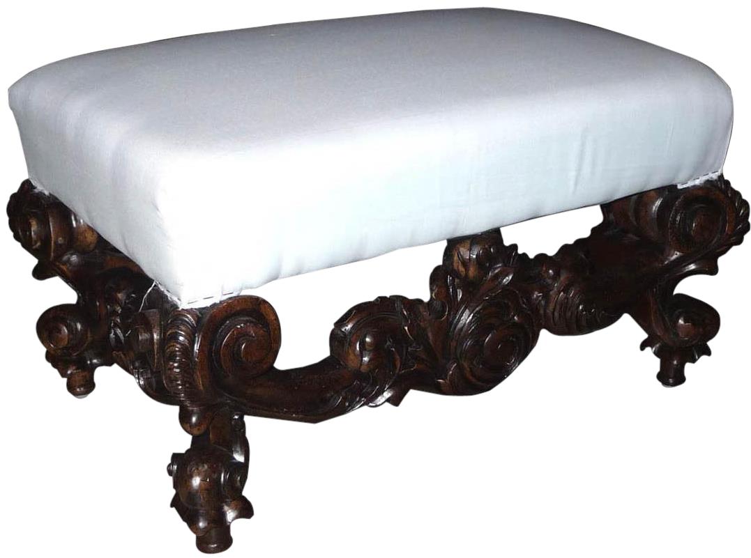 Ottoman Rococo Intricate Carved Wood, Upholstered-Image 2