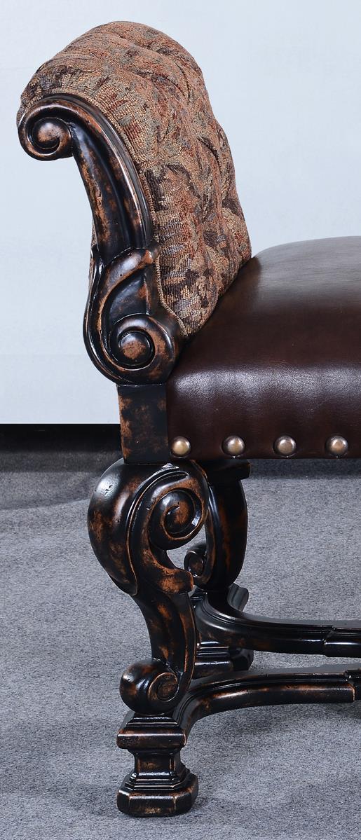 NEW WINDOW SEAT BENCH BROWN LEATHER SCROLLED ARMS OLD WORLD STRETCHE
