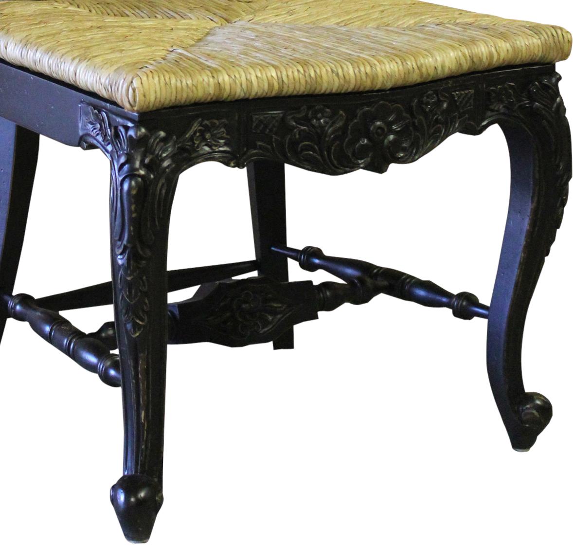 Dining Chair French Country Farmhouse Blackwash Floral Wood Carving Hand Rush-Image 2