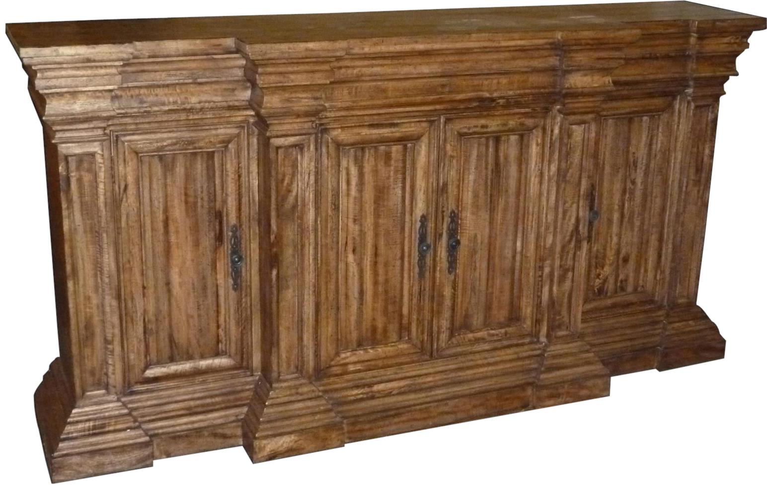 Sideboard Cathedral Reclaimed Wood, Linen Fold 4 Doors Heavy Cornice Moldings-Image 2