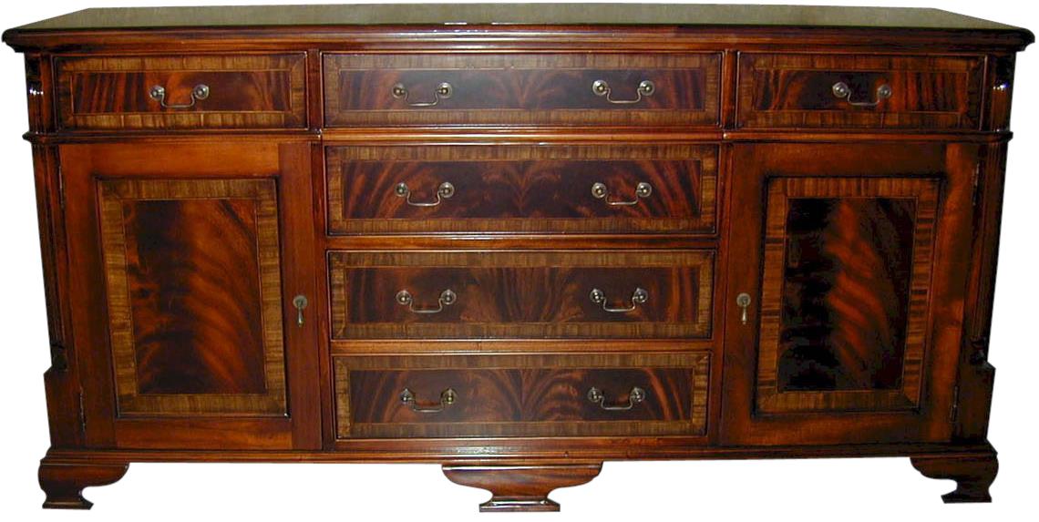 Sideboard Flame Mahogany Banded Inlay English Bracket Feet, File Drawers-Image 2