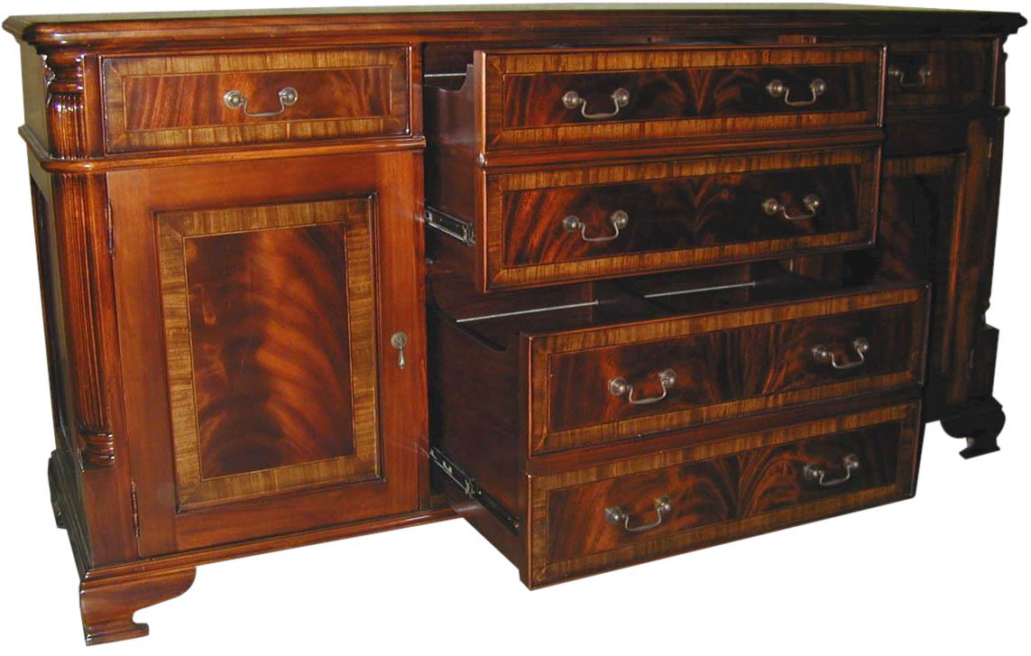 Sideboard Flame Mahogany Banded Inlay English Bracket Feet, File Drawers-Image 3