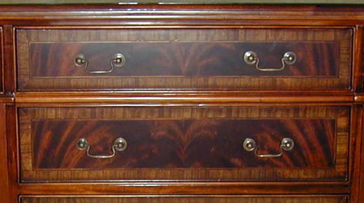 Sideboard Flame Mahogany Banded Inlay English Bracket Feet, File Drawers-Image 4