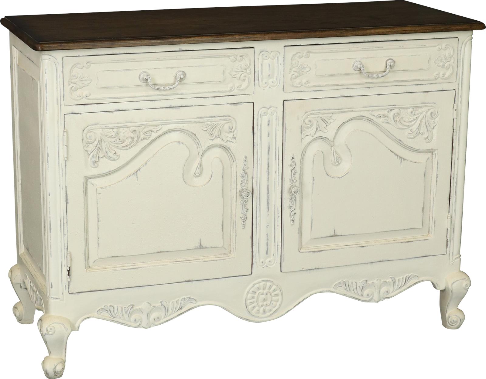 Server Sideboard French Country Carved Antiqued White Rustic Wood Small-Image 1