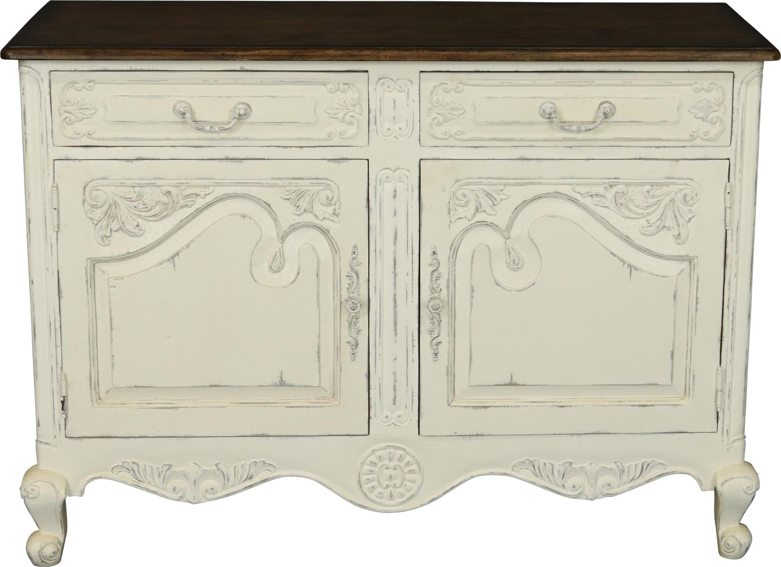 Server Sideboard French Country Carved Antiqued White Rustic Wood Small-Image 2