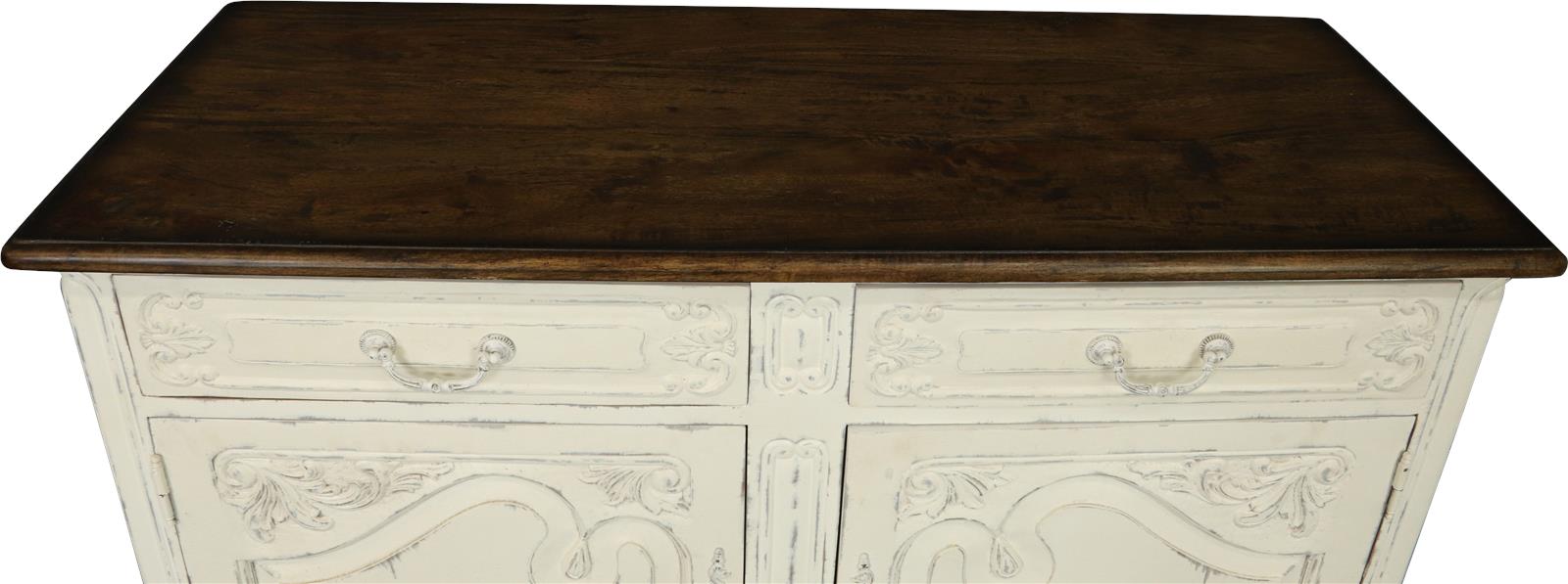 Server Sideboard French Country Carved Antiqued White Rustic Wood Small-Image 3