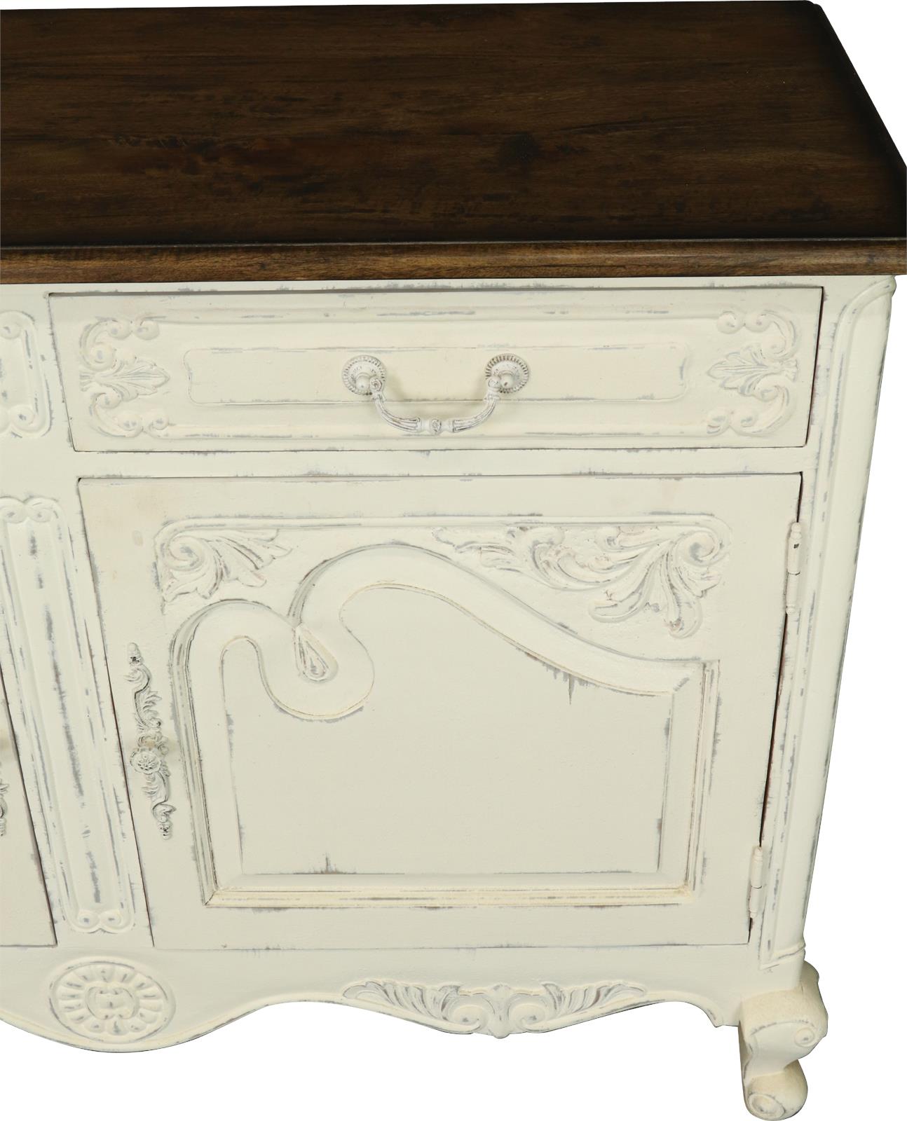 Server Sideboard French Country Carved Antiqued White Rustic Wood Small-Image 4