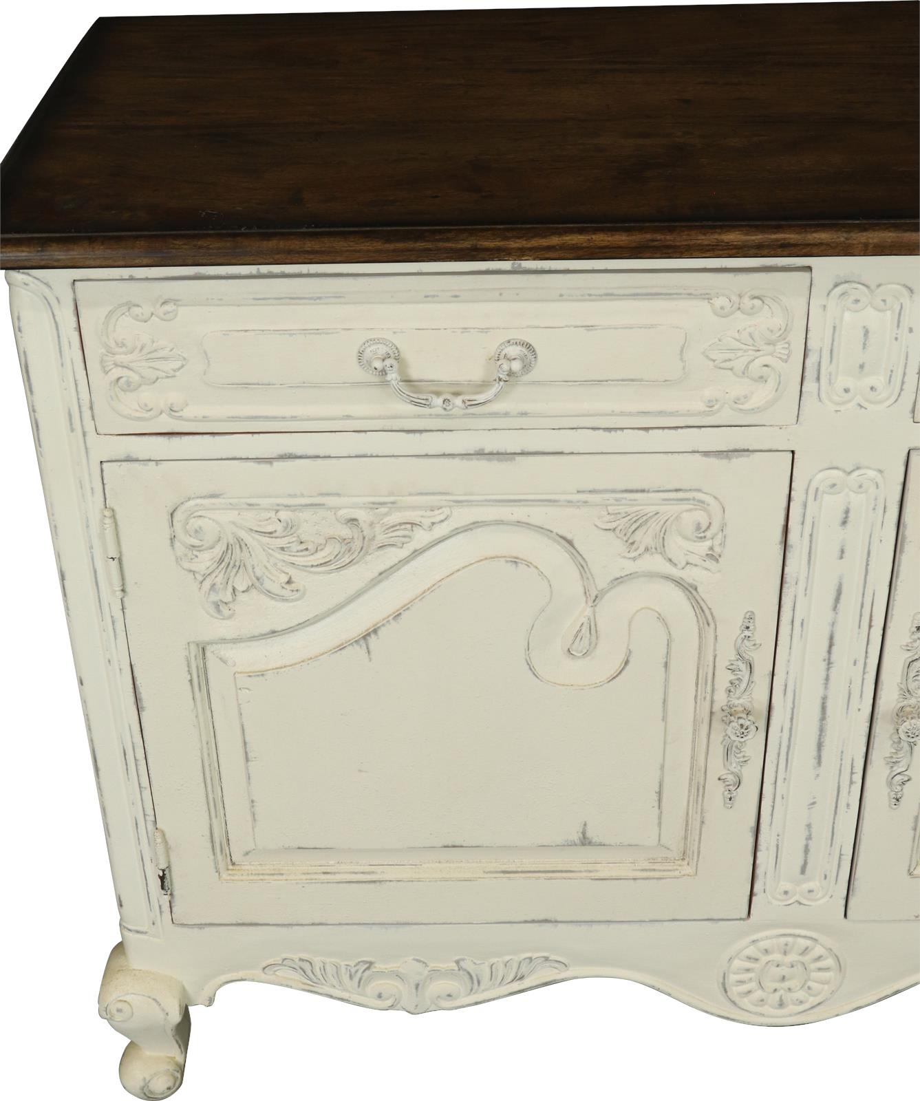 Server Sideboard French Country Carved Antiqued White Rustic Wood Small-Image 5