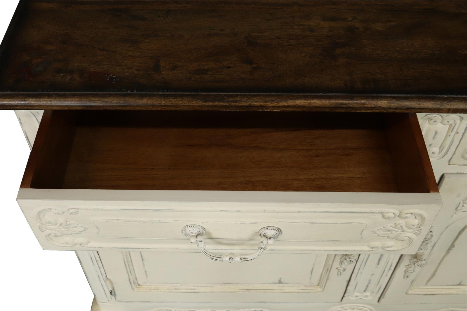 Server Sideboard French Country Carved Antiqued White Rustic Wood Small-Image 6