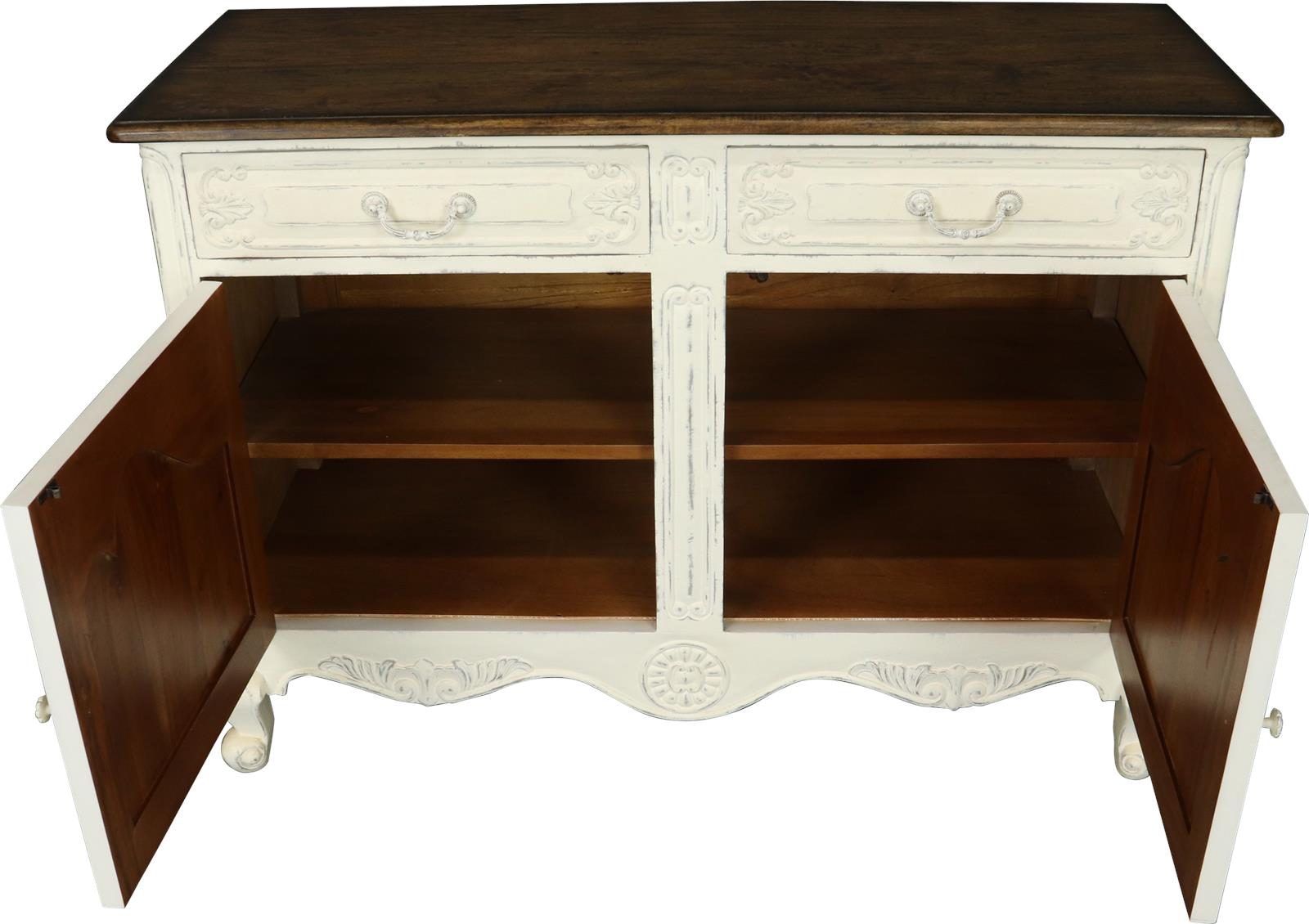 Server Sideboard French Country Carved Antiqued White Rustic Wood Small-Image 7
