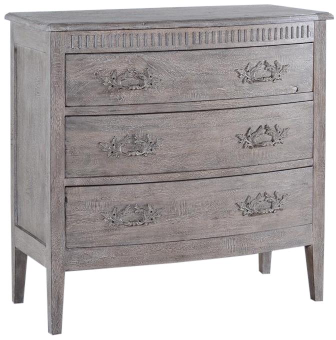 Chest Colonial Bow Front Weathered Gray Wood, Three Drawer, Brass Hardware-Image 1