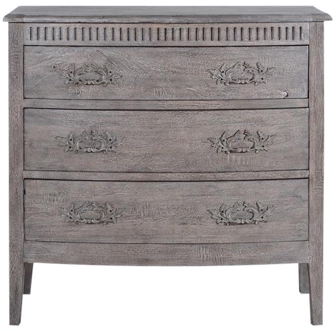 Chest Colonial Bow Front Weathered Gray Wood, Three Drawer, Brass Hardware-Image 2