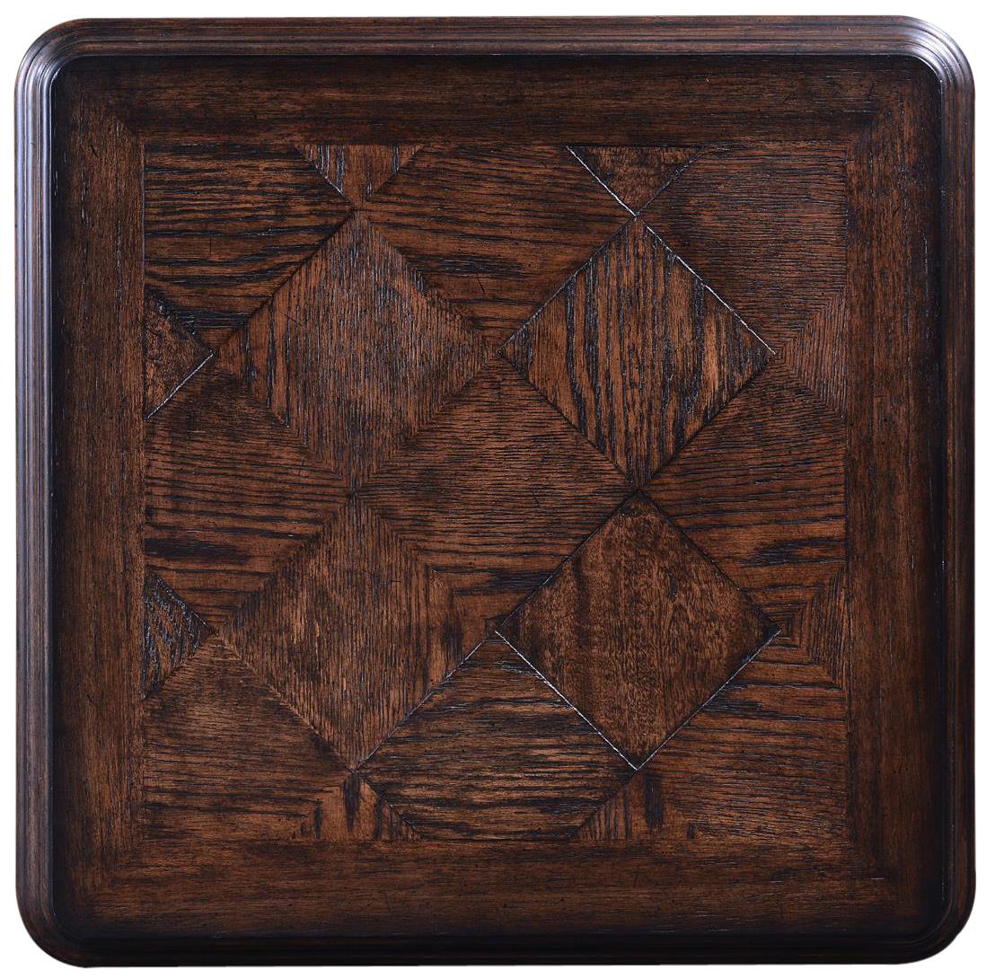 End Table Baroque Rococo Carved Wood, Distressed Walnut, Oak Parquet, Square-Image 4