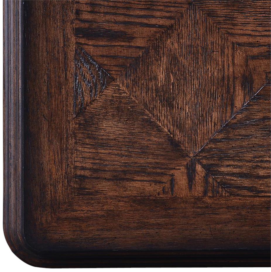 End Table Baroque Rococo Carved Wood, Distressed Walnut, Oak Parquet, Square-Image 5