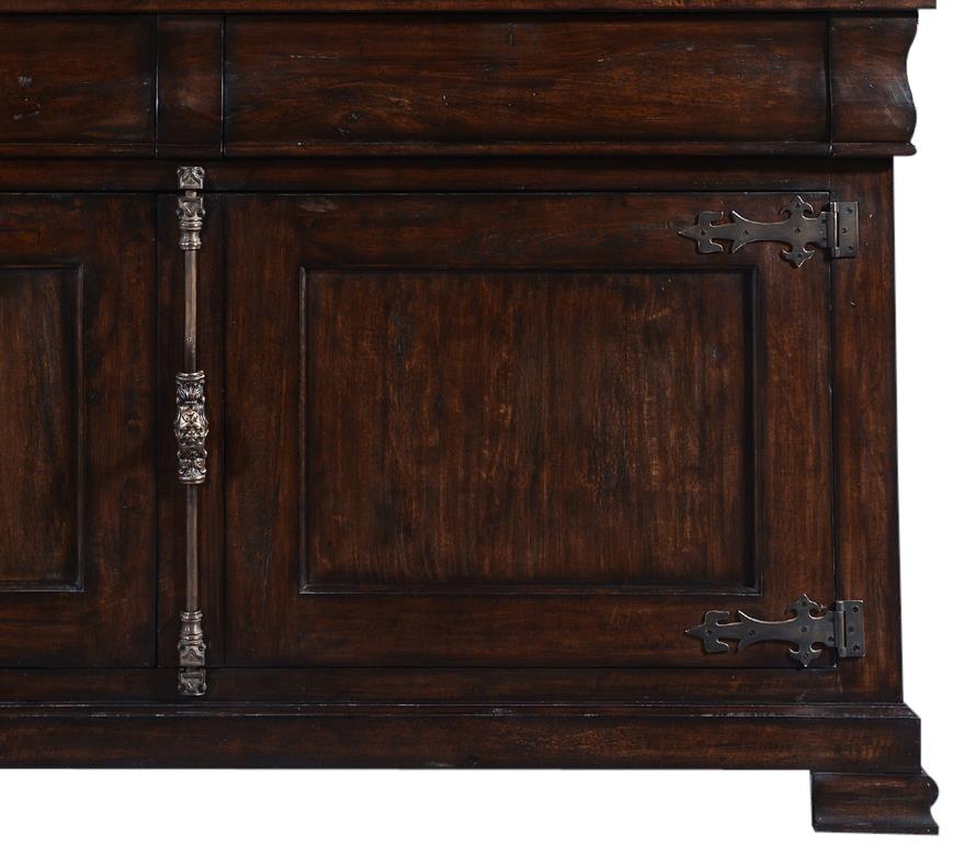 Hutch Solid Wood Dark Rustic Pecan Fitted Bead Board Interior French Cremone-Image 4