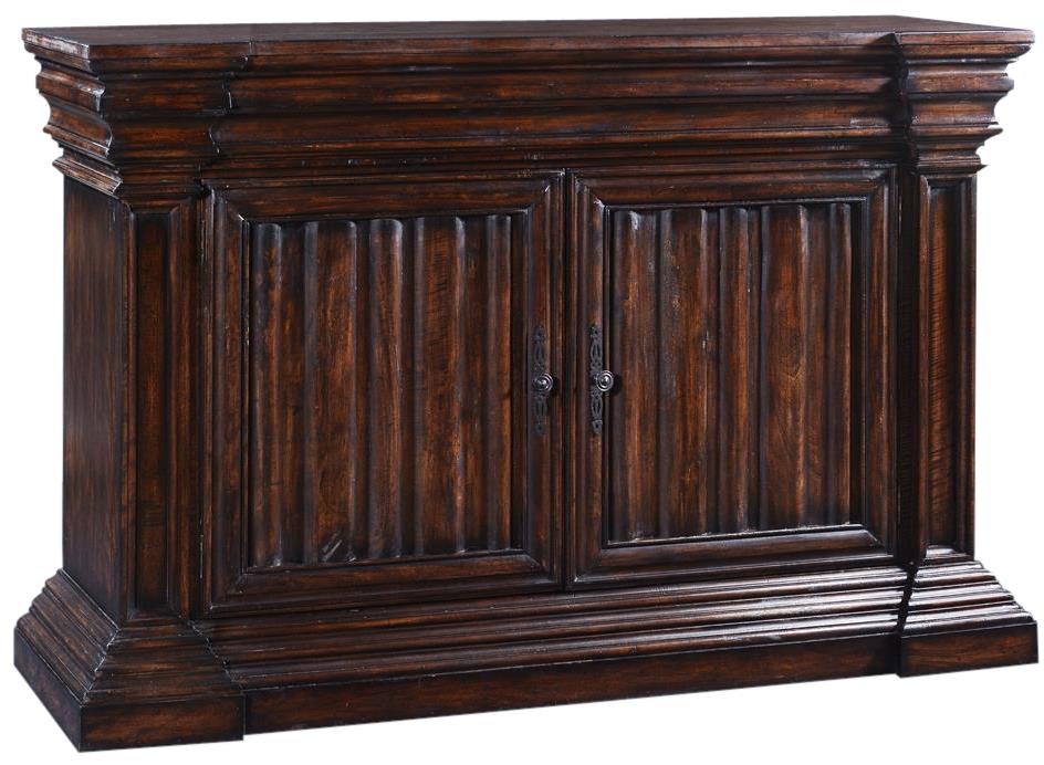 Server Sideboard Cathedral Rustic Pecan Wood, Cornice Moldings, Linen Fold Doors-Image 1