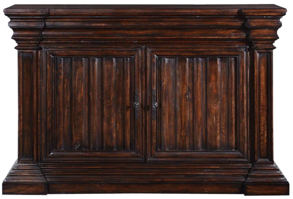 Server Sideboard Cathedral Rustic Pecan Wood, Cornice Moldings, Linen Fold Doors-Image 2