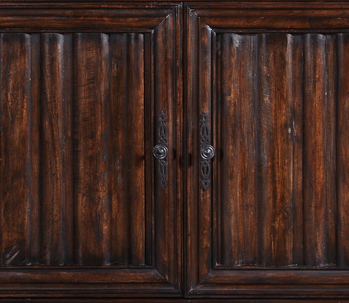 Server Sideboard Cathedral Rustic Pecan Wood, Cornice Moldings, Linen Fold Doors-Image 3