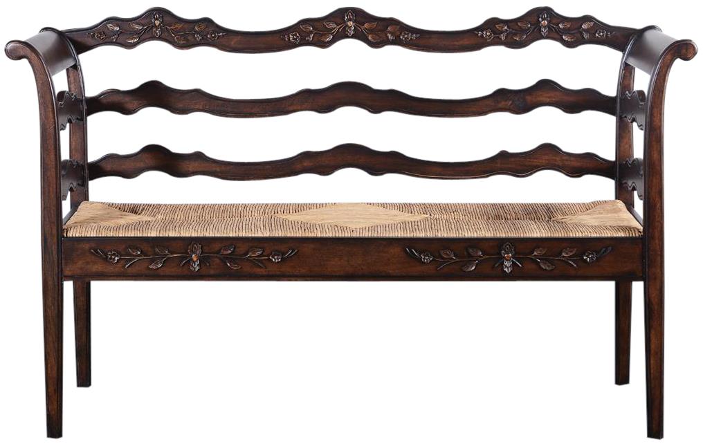 Bench Swedish Hall Hand Woven Rattan, Carved, Mortise Tenon Construction-Image 2