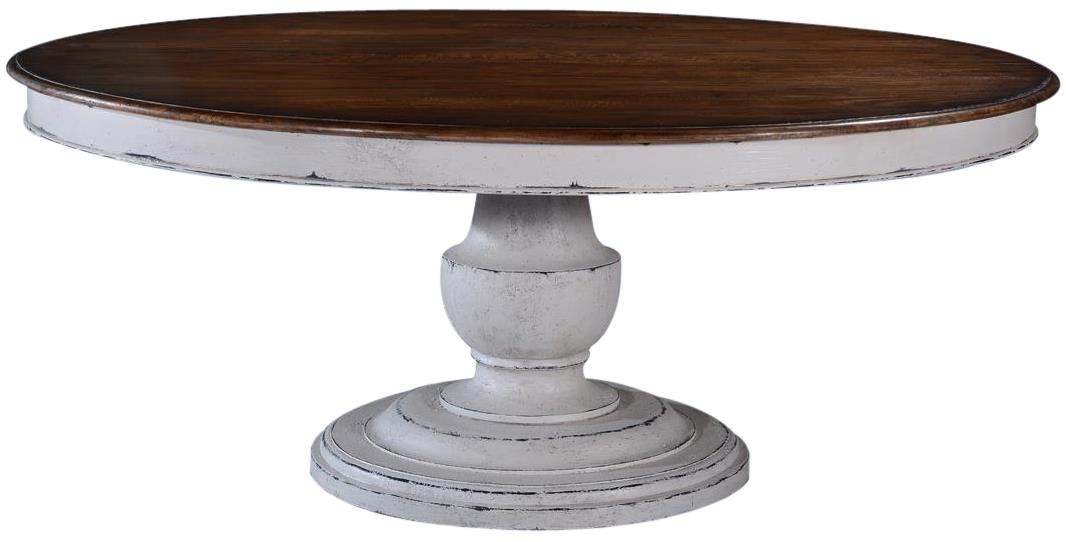 Dining Table Scottsdale Round Wood Pedestal Base Antique White Rustic Pecan-Image 1